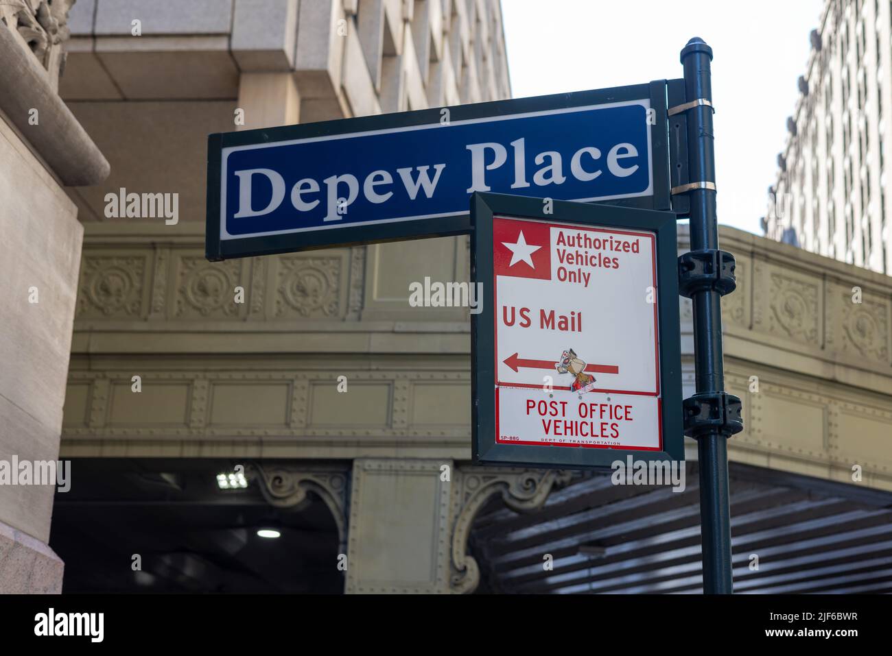 The Post Office Vehicles Only sign at Depew Place in Midtown Manhattan