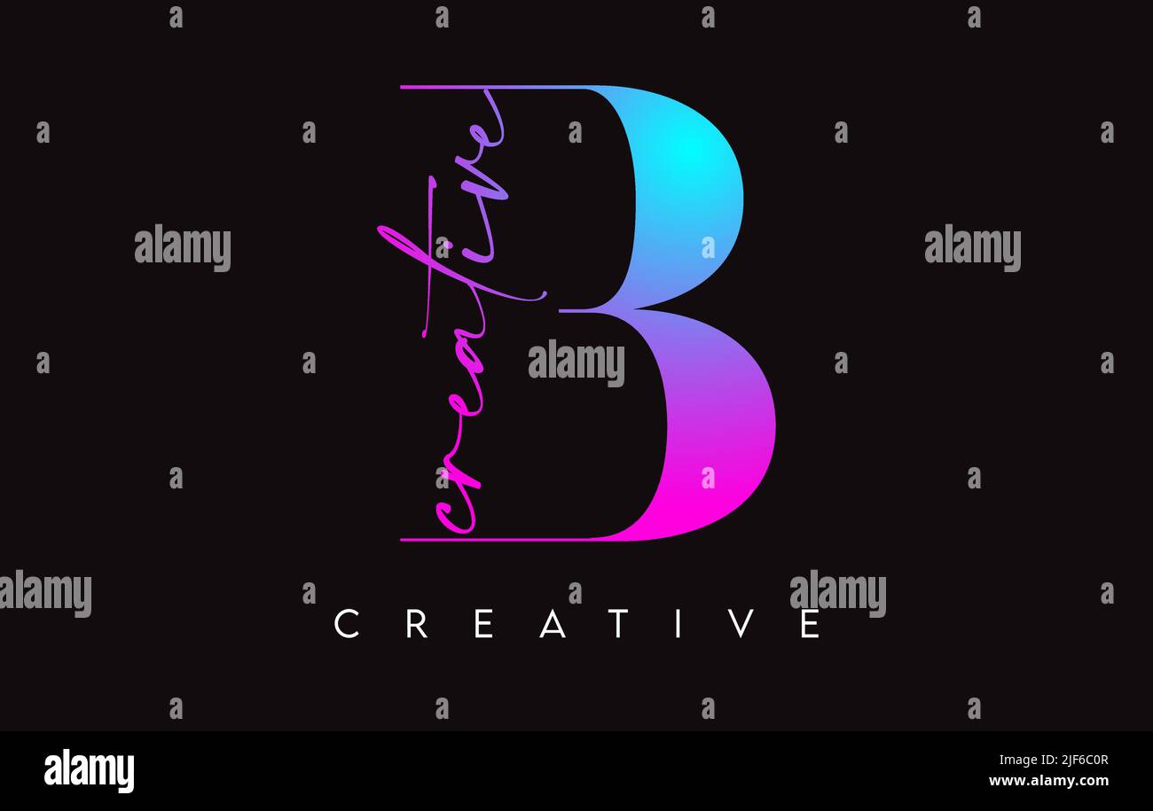 B Letter Design with Creative Cut and Serif Font in Purple Blue Colors ...