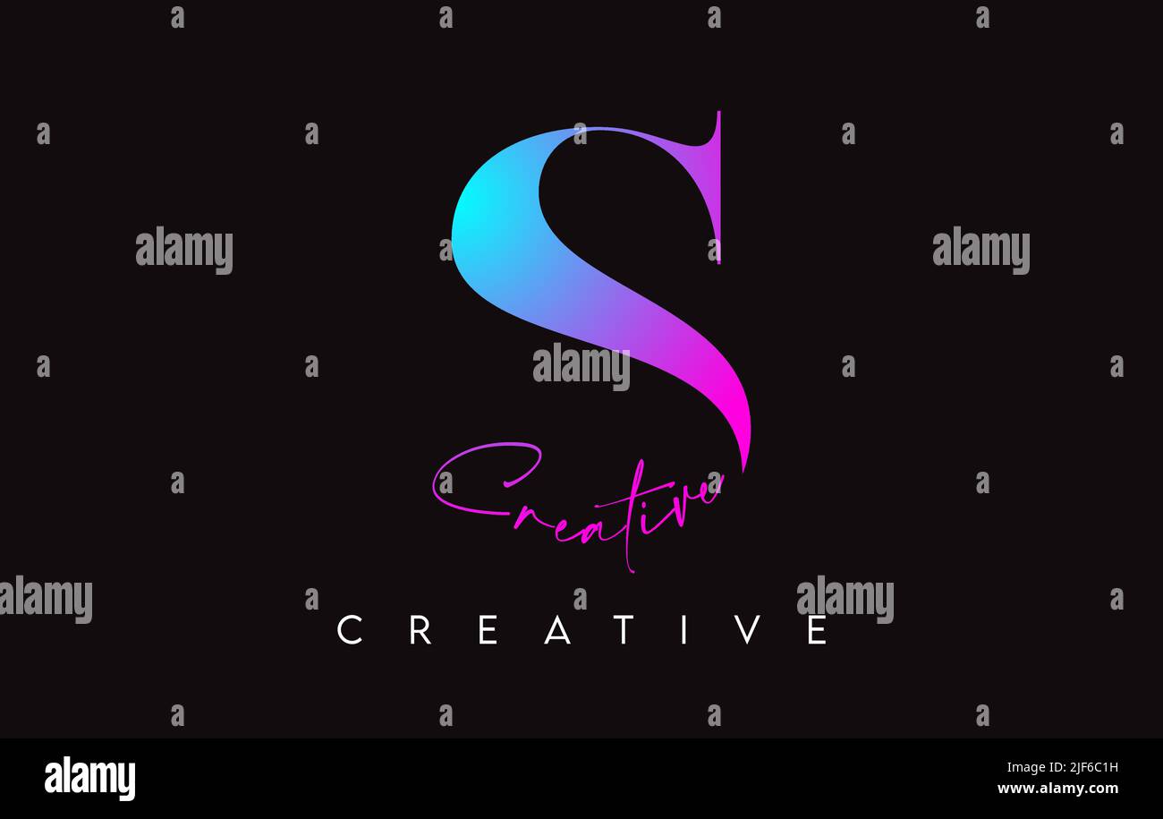 S Letter Design with Creative Cut and Serif Font in Purple Blue Colors ...