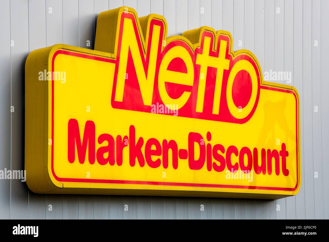 AUGSBURG, GERMANY – JUNE 16, 2022: Advertising sign of the discounter store NETTO Stock Photo