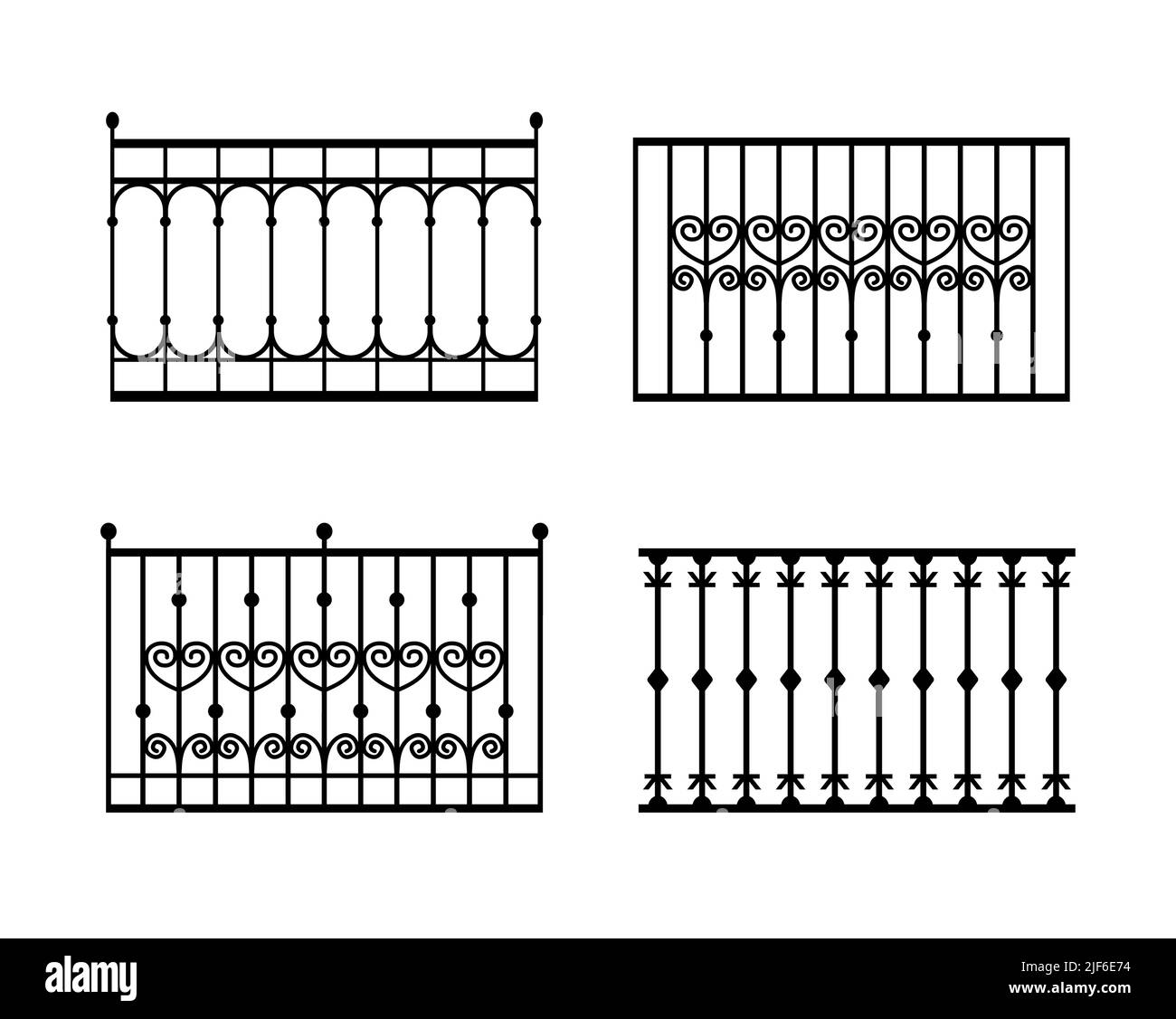 Big Set of balcony railing and fence fencing from stainless steel, iron. Stock Vector