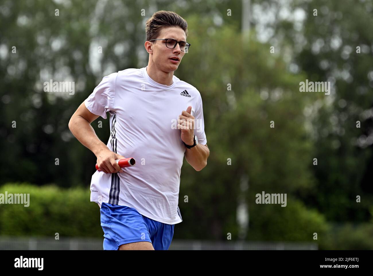 Christian Iguacel pictured during a training session of the Belgian 4x400m relay team 'Belgian Tornados', Thursday 30 June 2022 in Louvain-la-Neuve. The athletes are preparing for the 2022 World Championships in Eugene, Oregon, United States from July 15 to 24. BELGA PHOTO ERIC LALMAND Stock Photo
