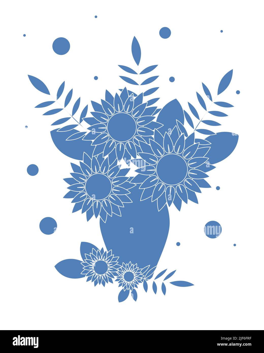 Bouquet of sunflowers and leaves in a flower vase. Vector illustration ...