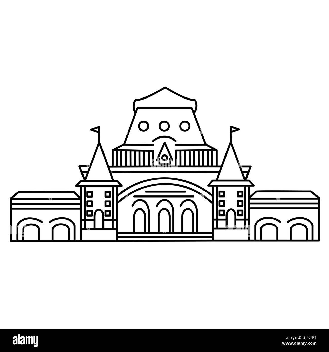 Vladivostok city illustration of railway station building. Vector illustration Stock Vector