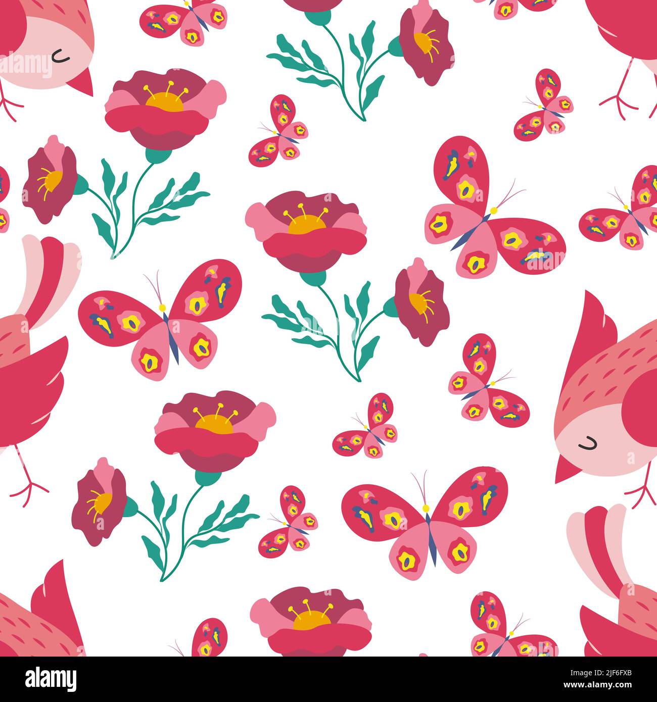 Colorful birds seamless pattern. Exotic birds in different print poses ...
