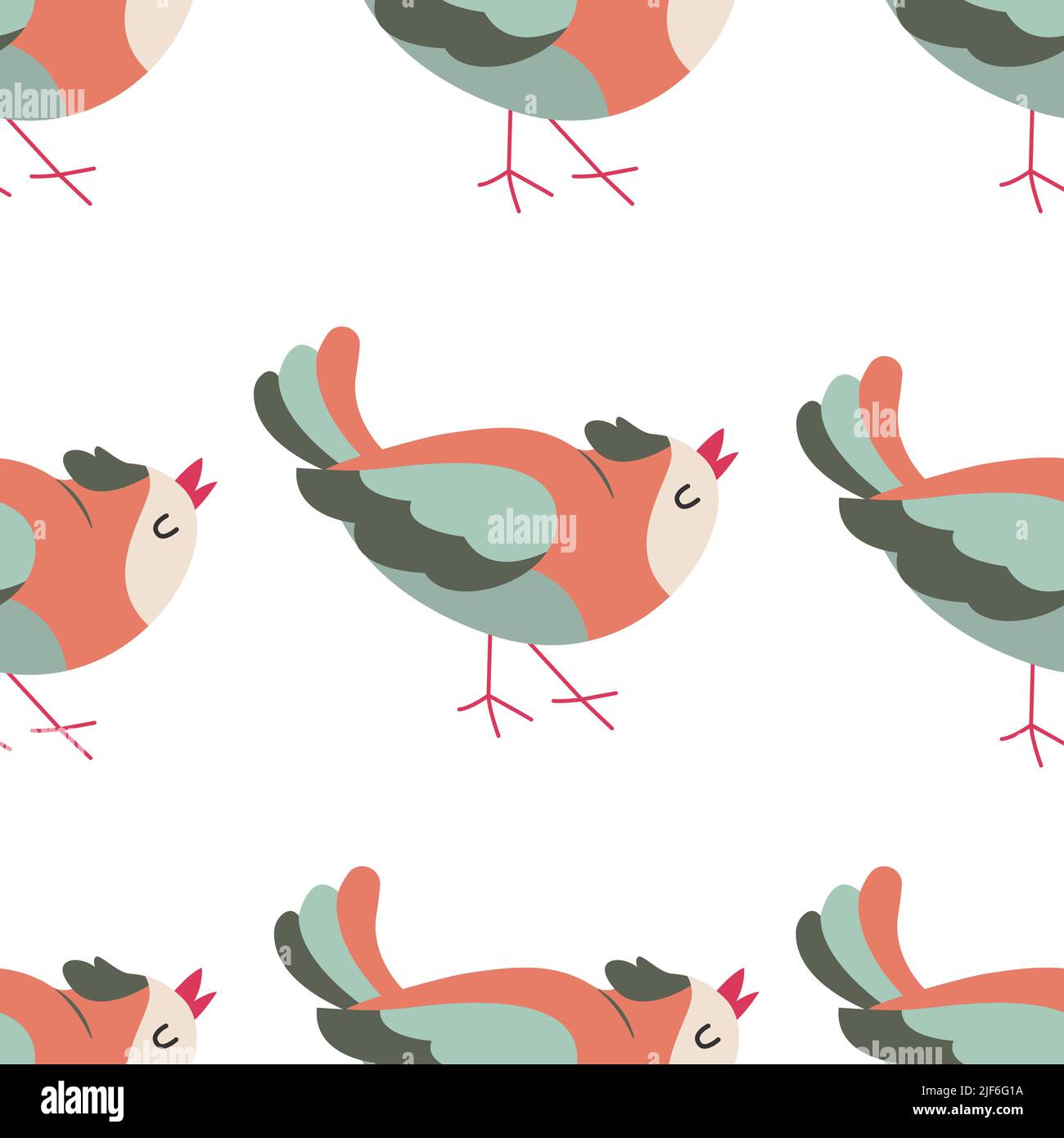 Colorful birds seamless pattern. Exotic birds in different print poses. Vector illustration Stock Vector