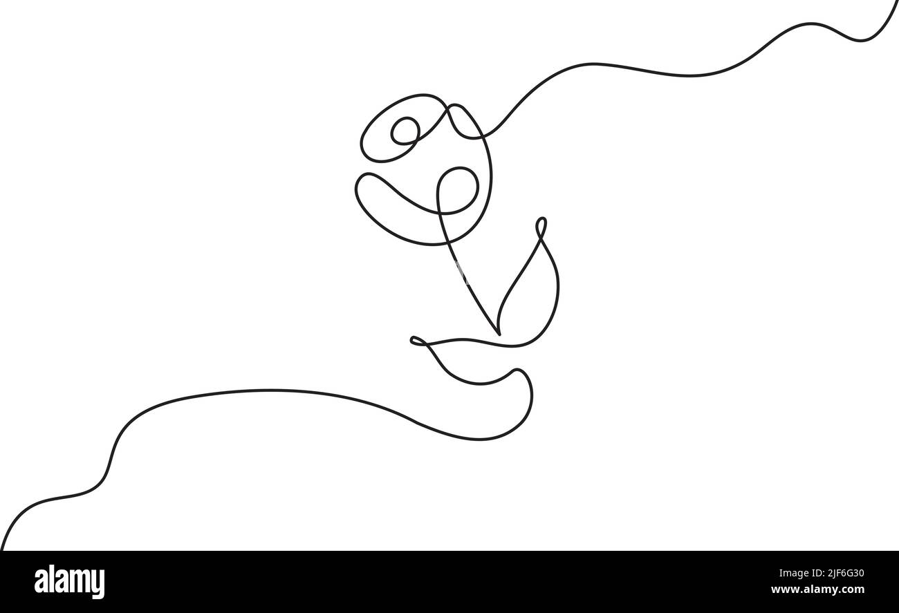 Continuous one line art drawing vector illustration of rose flower ...