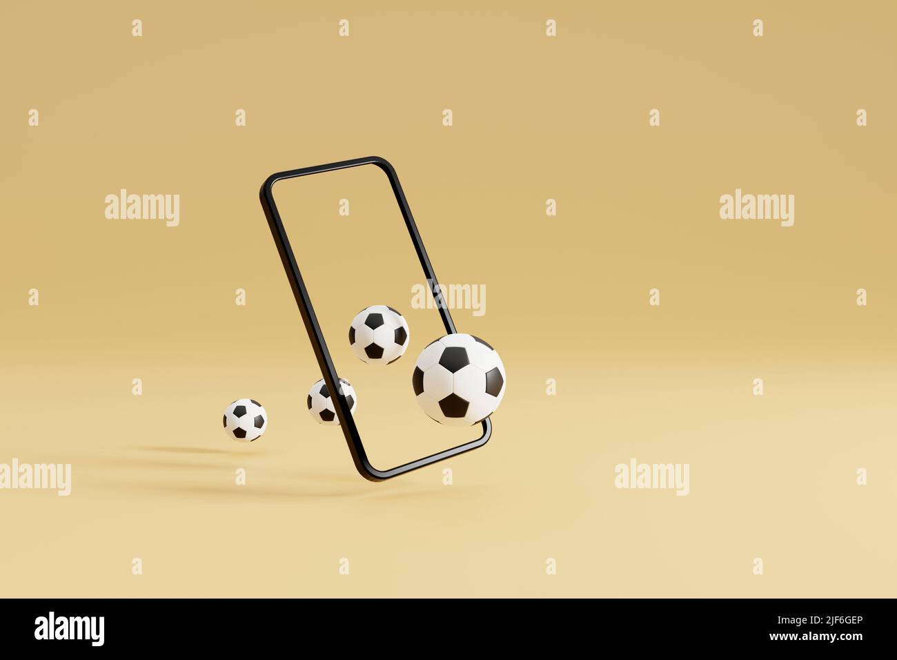 Smartphone with football soccer ball. online game or video stream. 3D