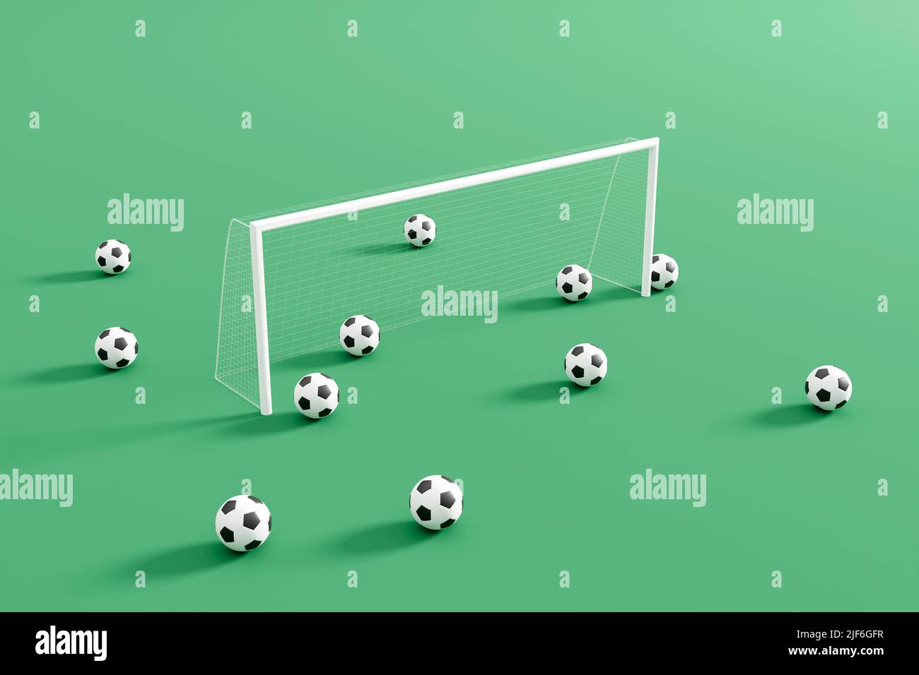 Abstract pastel color football courts with soccer ball and goal post, minimalist composition. 3d