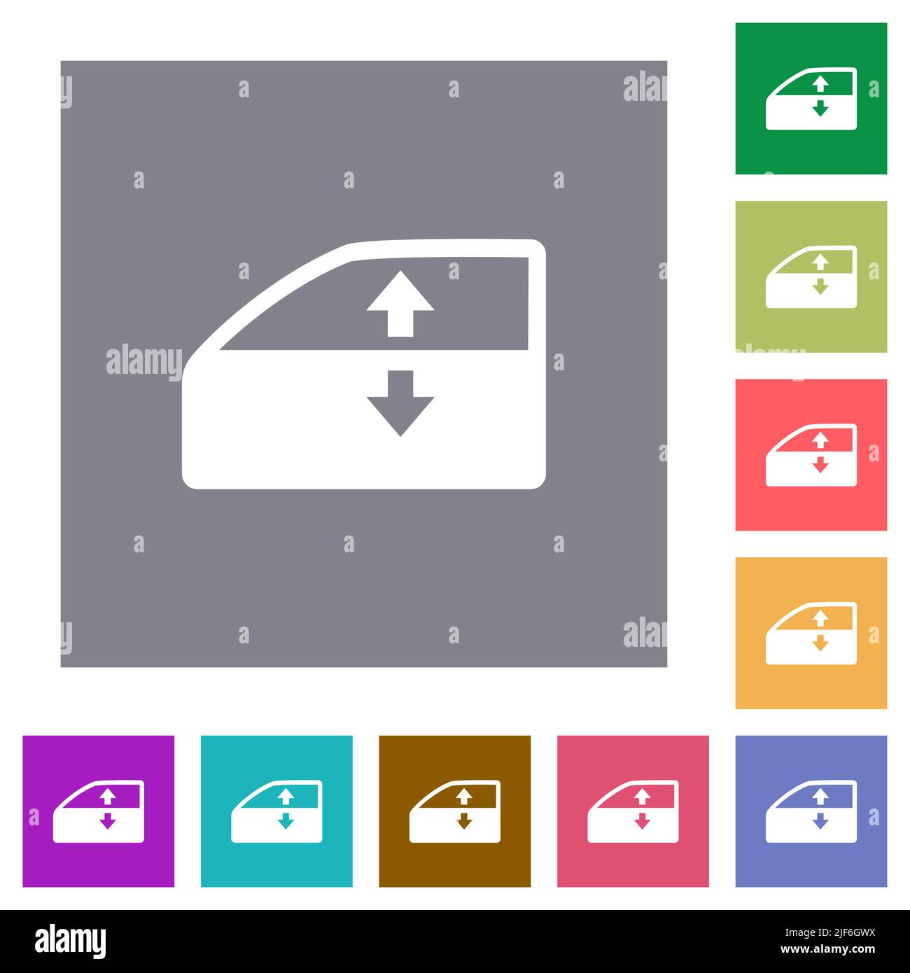 Car electric window winder flat icons on simple color square backgrounds Stock Vector