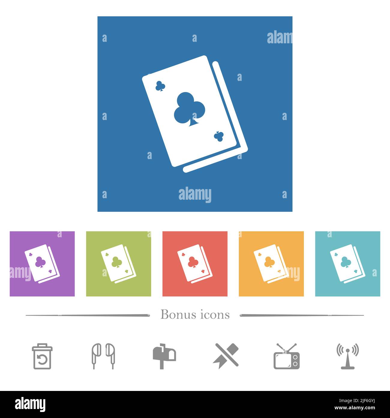 Card game solid flat white icons in square backgrounds. 6 bonus icons ...