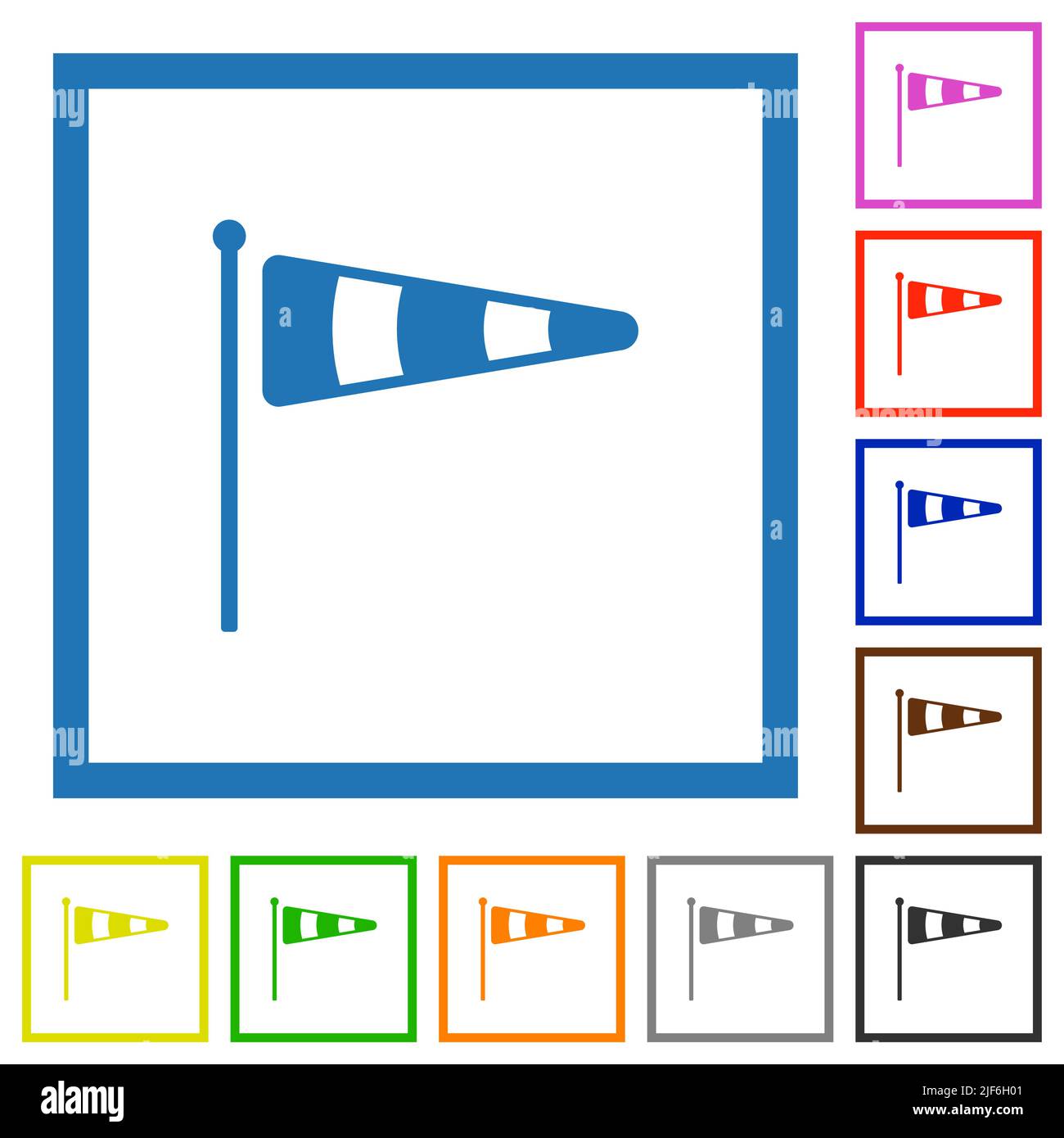 Windsock indicator solid flat color icons in square frames on white background Stock Vector