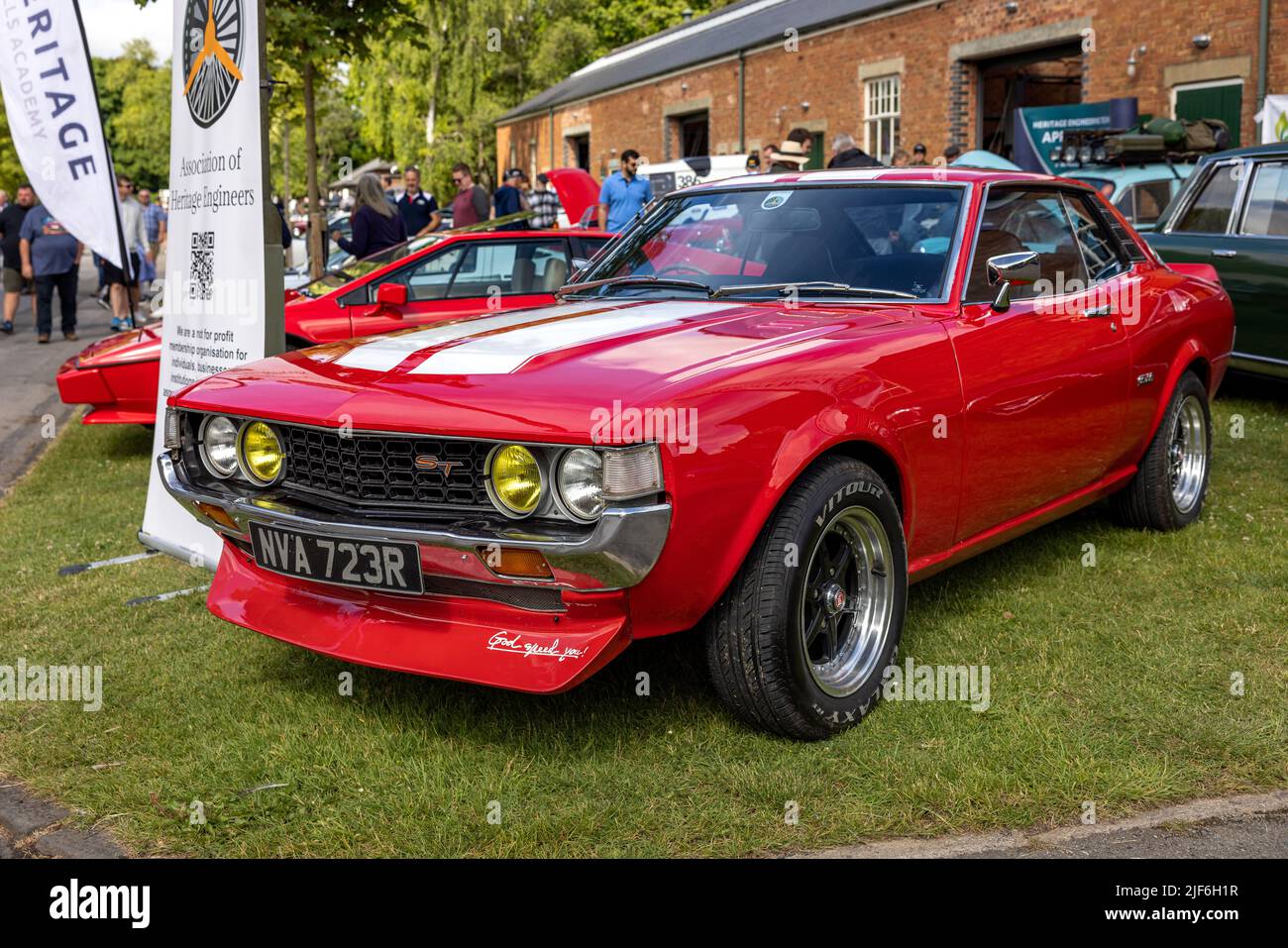 1976 Toyota Celica ‘NVA 723R’ on display at the June Scramble held at the Bicester Heritage Centre on the 19th June 2022 Stock Photo