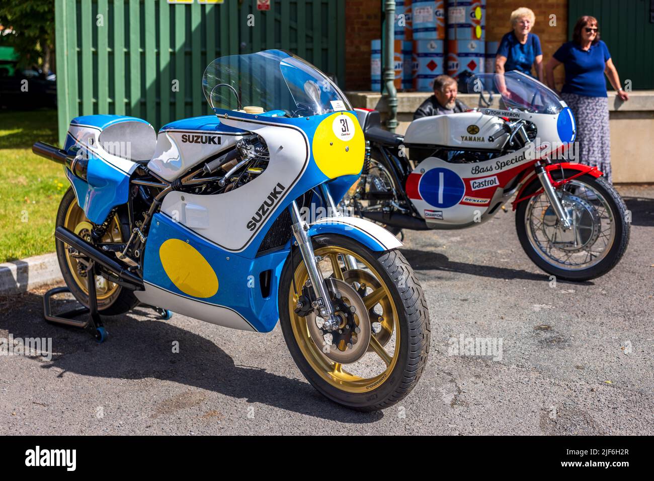 2 classic racing motorbikes on display at the June Scramble held at the