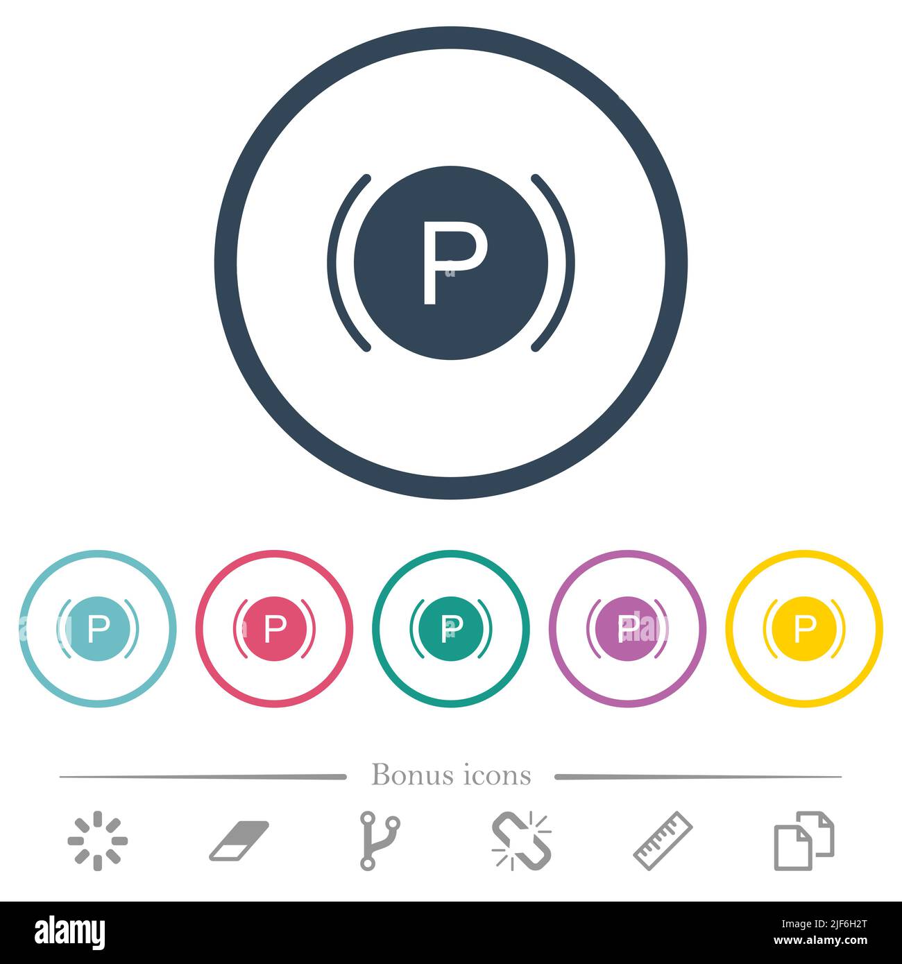 Car dashboard brake warning indicator flat color icons in round