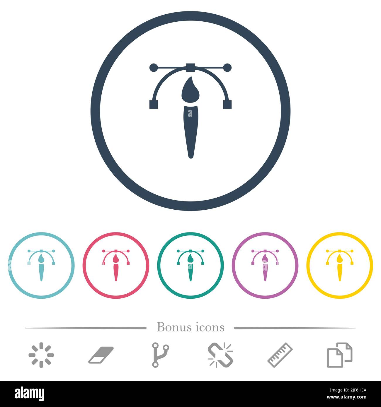 Drawing vector curve with brush tool flat color icons in round outlines ...