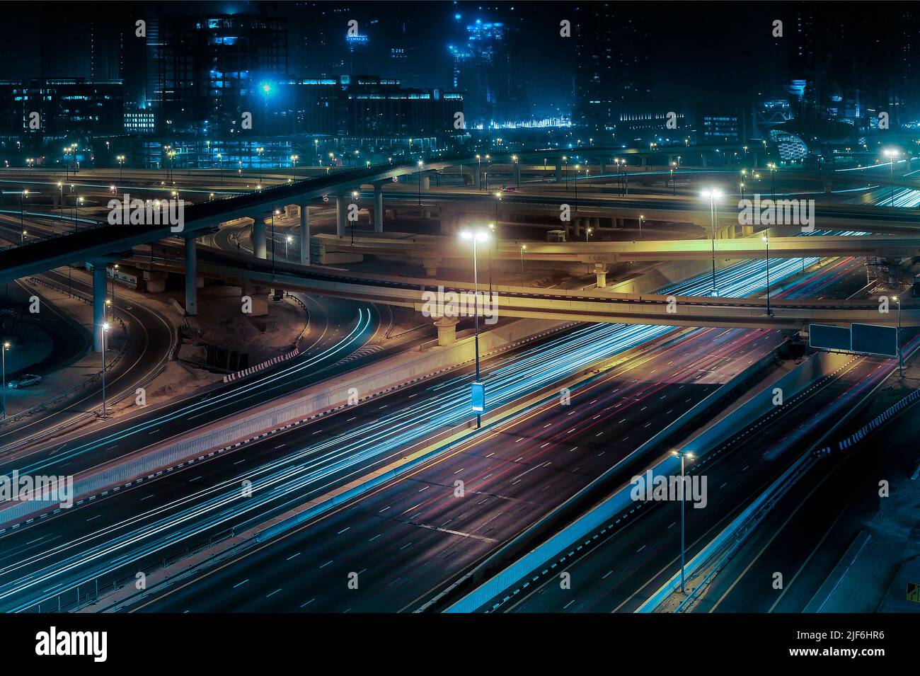 Bridges and highways night view with light trails Stock Photo - Alamy