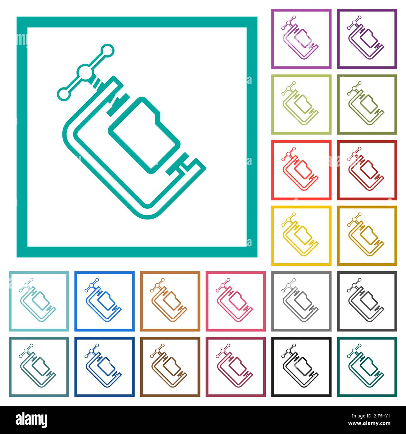 Folder compression outline flat color icons with quadrant frames on white background Stock Vector