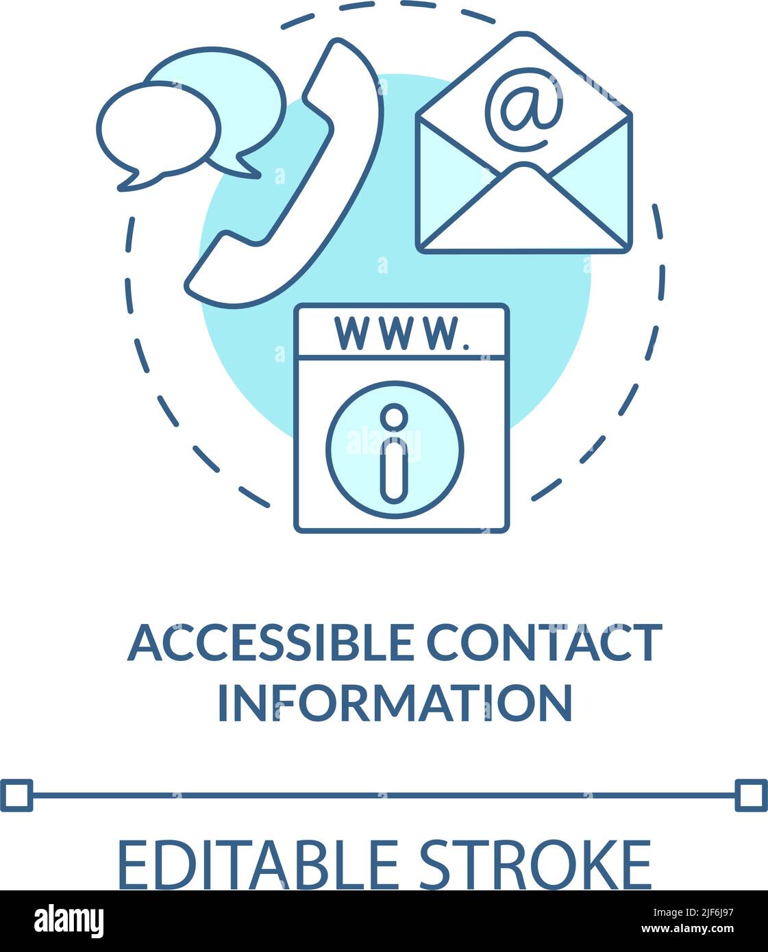Accessible contact information turquoise concept icon Stock Vector