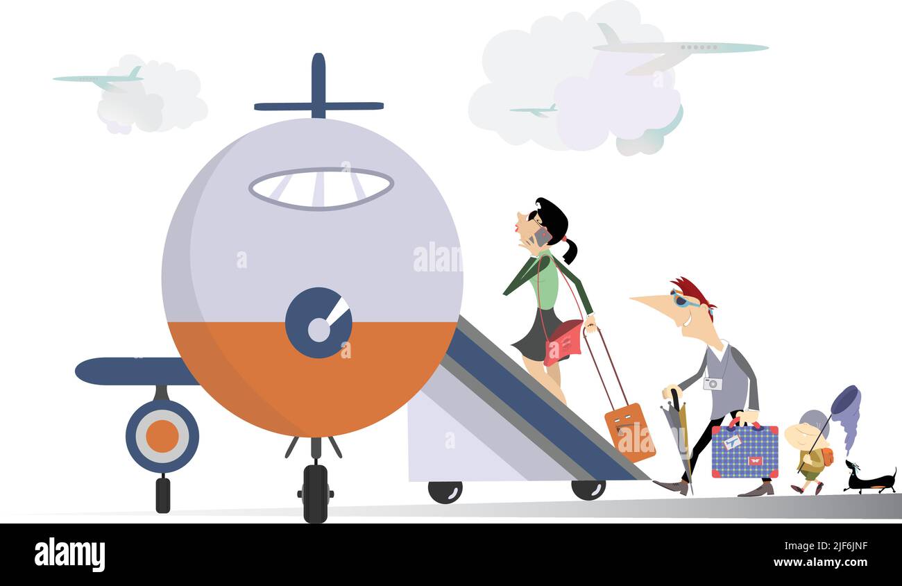 Family travel. Man, woman and a baby take a plane Stock Vector Image