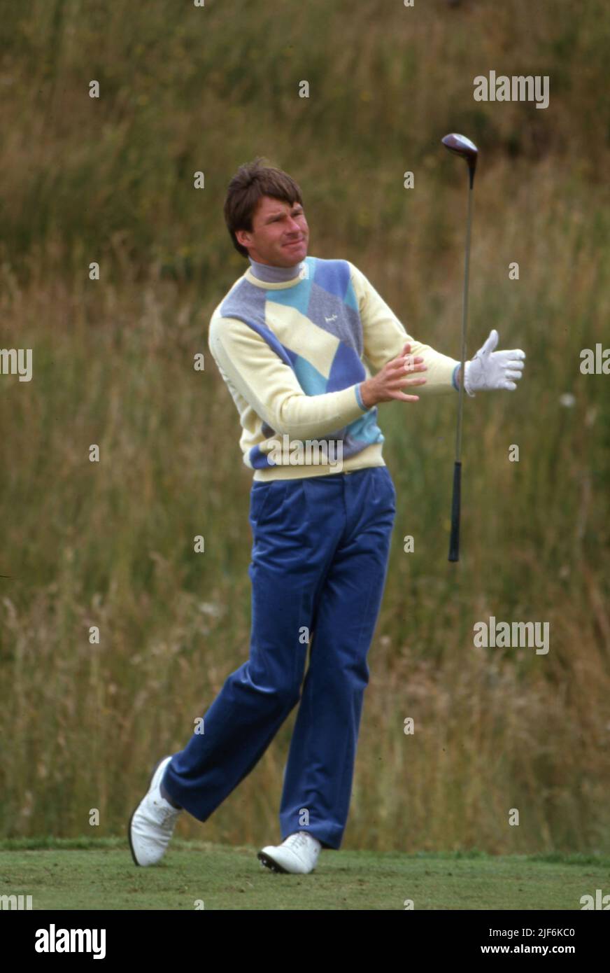 Nick Faldo Golfer ashowing his magic touch on the tee British Open 1986  Photo by Tony Henshaw Stock Photo