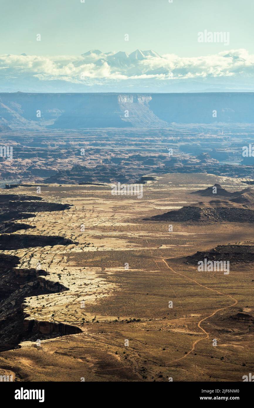 From above breathtaking scenery of rocky formations in highlands in Canyonlands National Park, Utah in USA Stock Photo