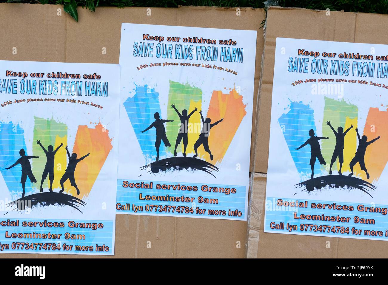 Leominster, Herefordshire, UK - Thursday 30th June 2022 - Protest posters at a protest against the Children's Service department at Herefordshire Council following a critical Ofsted report and a High Court judgement critical of the local authorities Children's Services dept managers and social workers. Photo Steven May / Alamy Live News Stock Photo