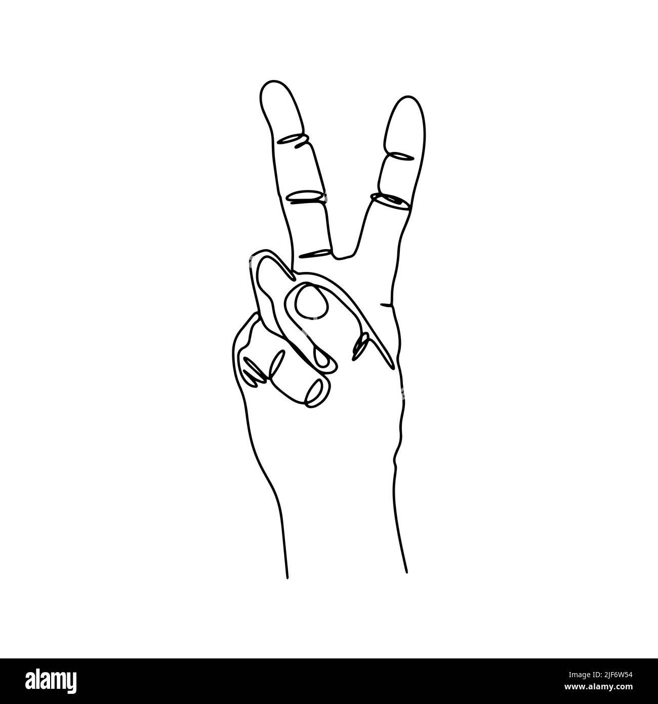 Hand gesture symbol of victory line art vector Stock Vector