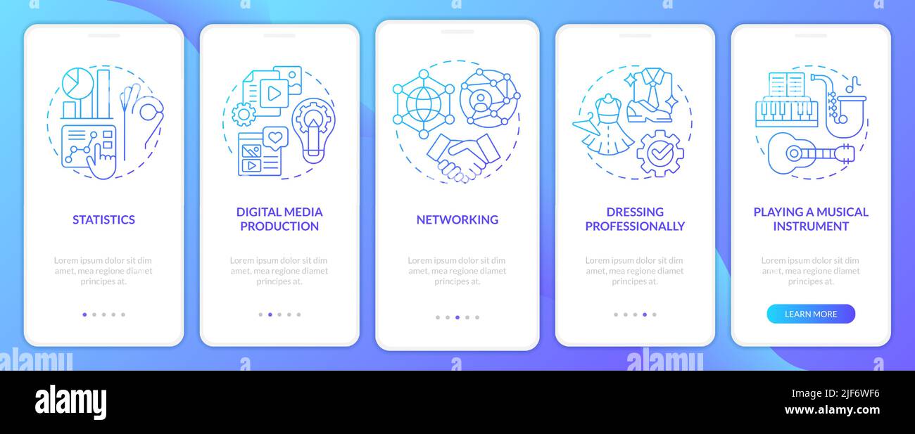 Professional skills blue gradient onboarding mobile app screen Stock Vector