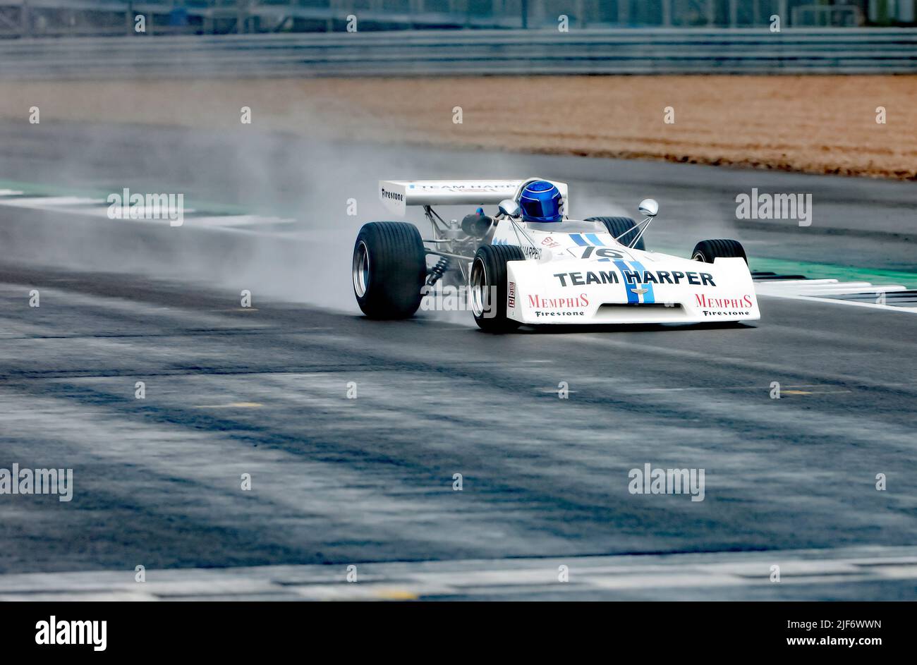 Martyn Donn, qualifying his White, 1974, Chevron B27, for the HSCC Historic Formula 2 Race at the 2021, Silverstone Classic Stock Photo