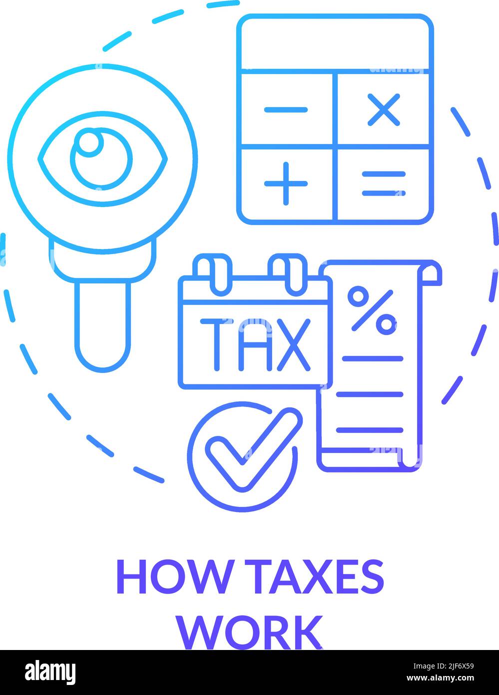 How taxes work blue gradient concept icon Stock Vector