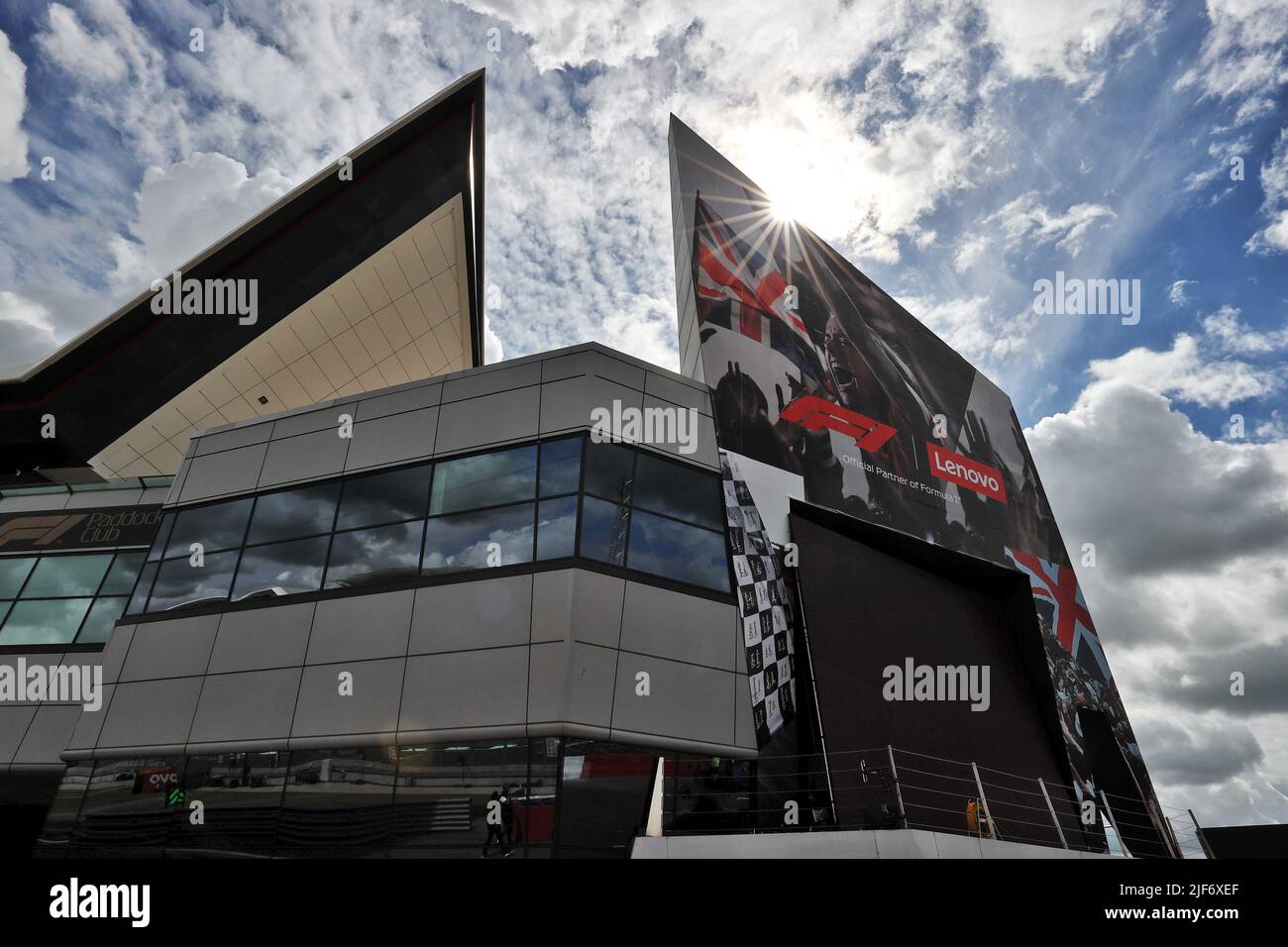 Circuit atmosphere - Wing building. British Grand Prix, Thursday 30th June 2022. Silverstone, England. Credit: James Moy/Alamy Live News Stock Photo