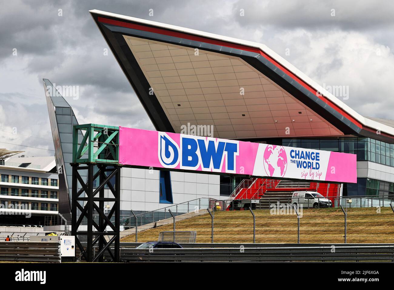 Circuit atmosphere - BWT branding. British Grand Prix, Thursday 30th June 2022. Silverstone, England. Credit: James Moy/Alamy Live News Stock Photo