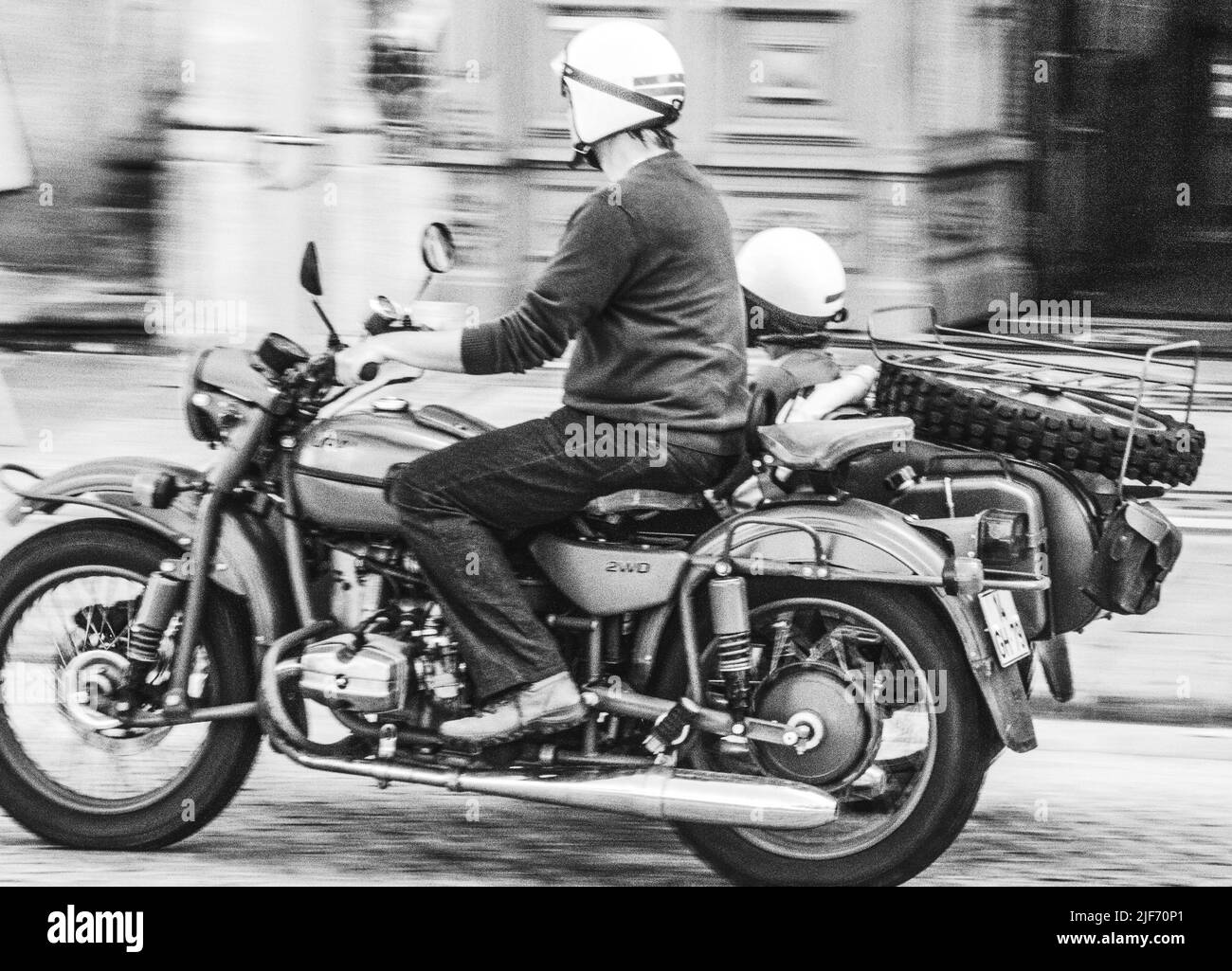 Classic sidecar motor bike restored. Ural Stock Photo