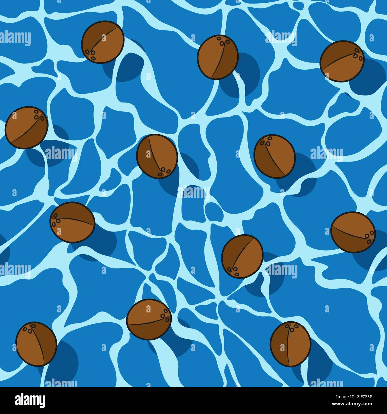 Seamless pattern with coconut in water. Vector colored summer background. Stock Vector