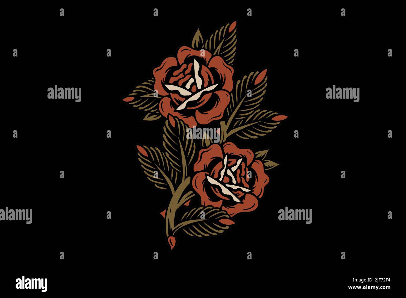Old school tattoo style graphic design drawing roses Stock Photo