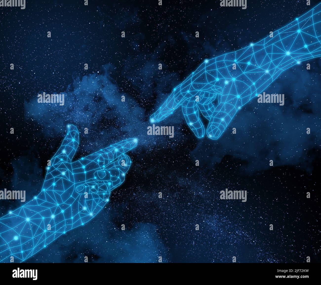 Digital hands reaching each other, artificial intelligence creativity ...