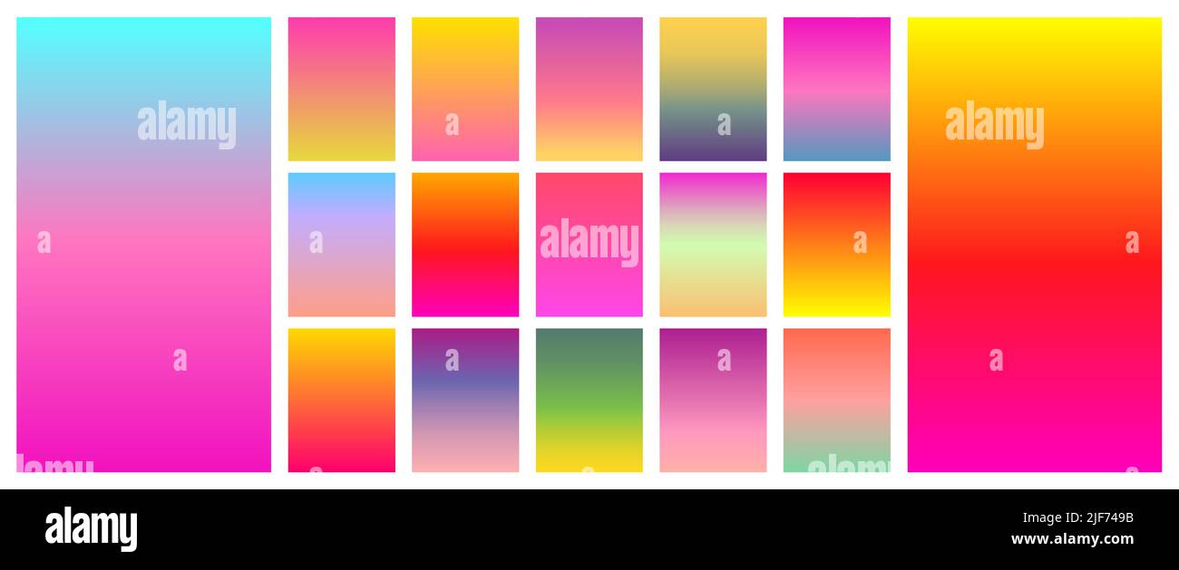 Soft sunset color gradient background set. Vector screen design for mobile app. Stock Vector