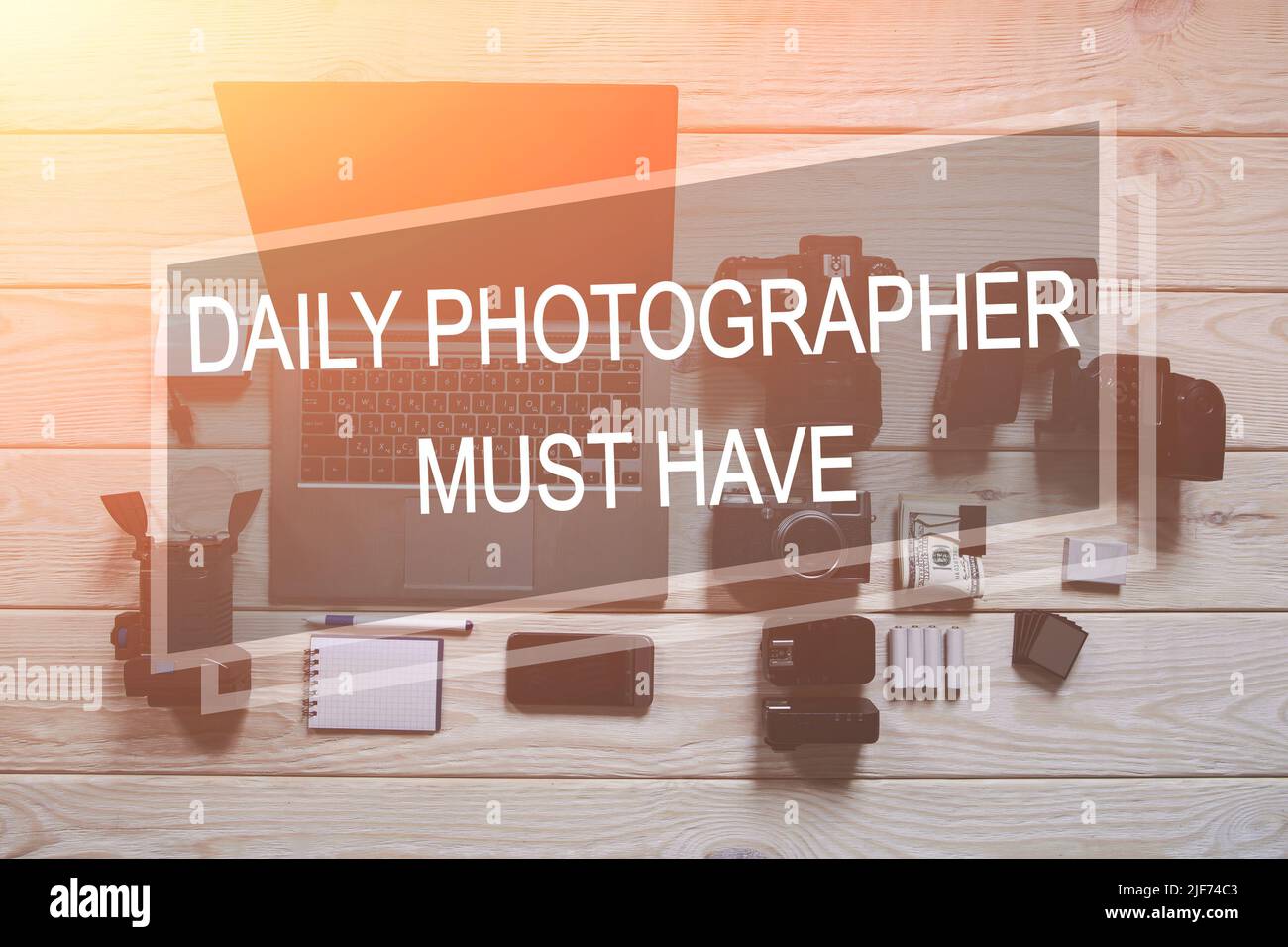 Daily photographer must have set top view Stock Photo