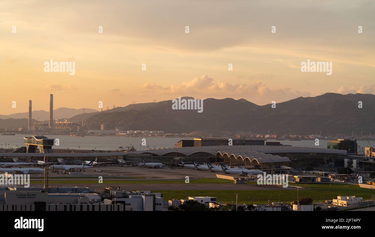 Terminal 1 & Skybridge, Hong Kong International Airport (May 2022) Stock Photo