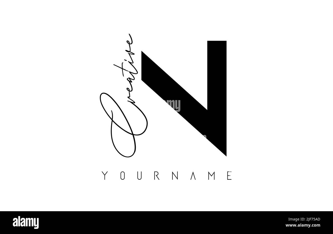 Creative N logo with cuts and handwritten text concept design. Letter ...