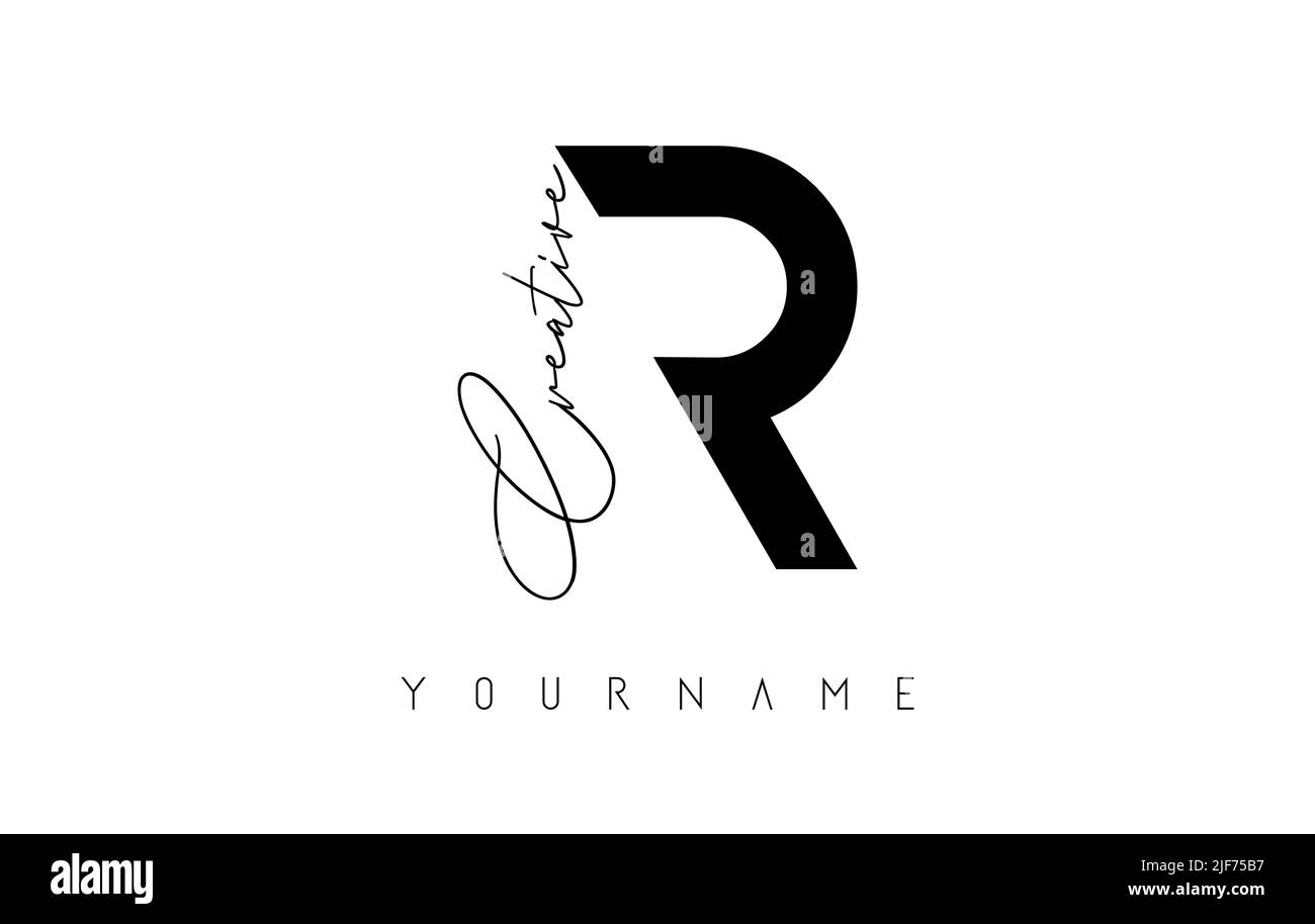 Creative R logo with cuts and handwritten text concept design. Letter ...