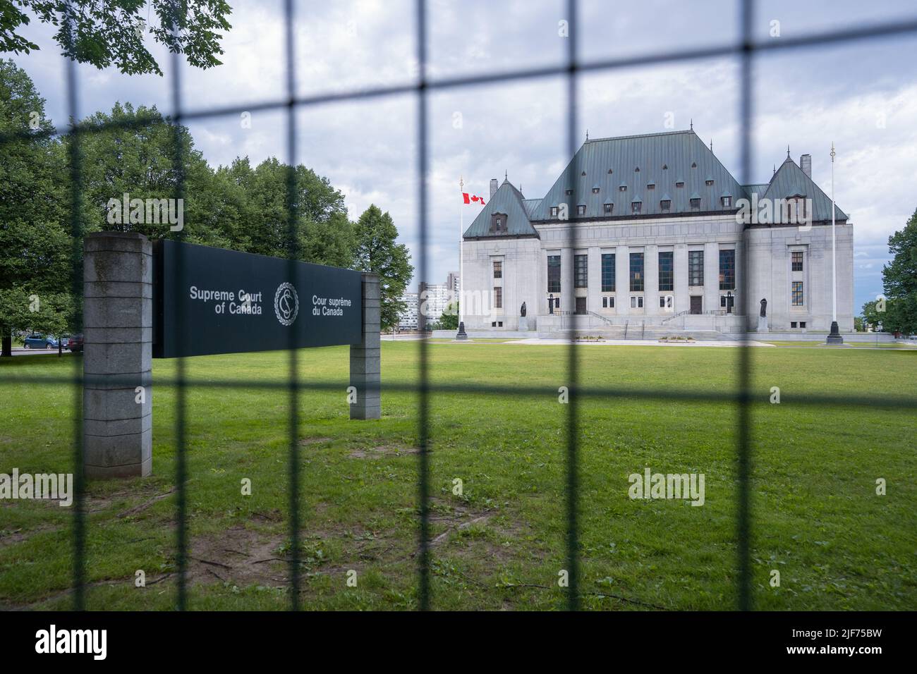 The Supreme Court of Canada in Ottawa fenced off ahead of planned Canada Day freedom rallies. Stock Photo