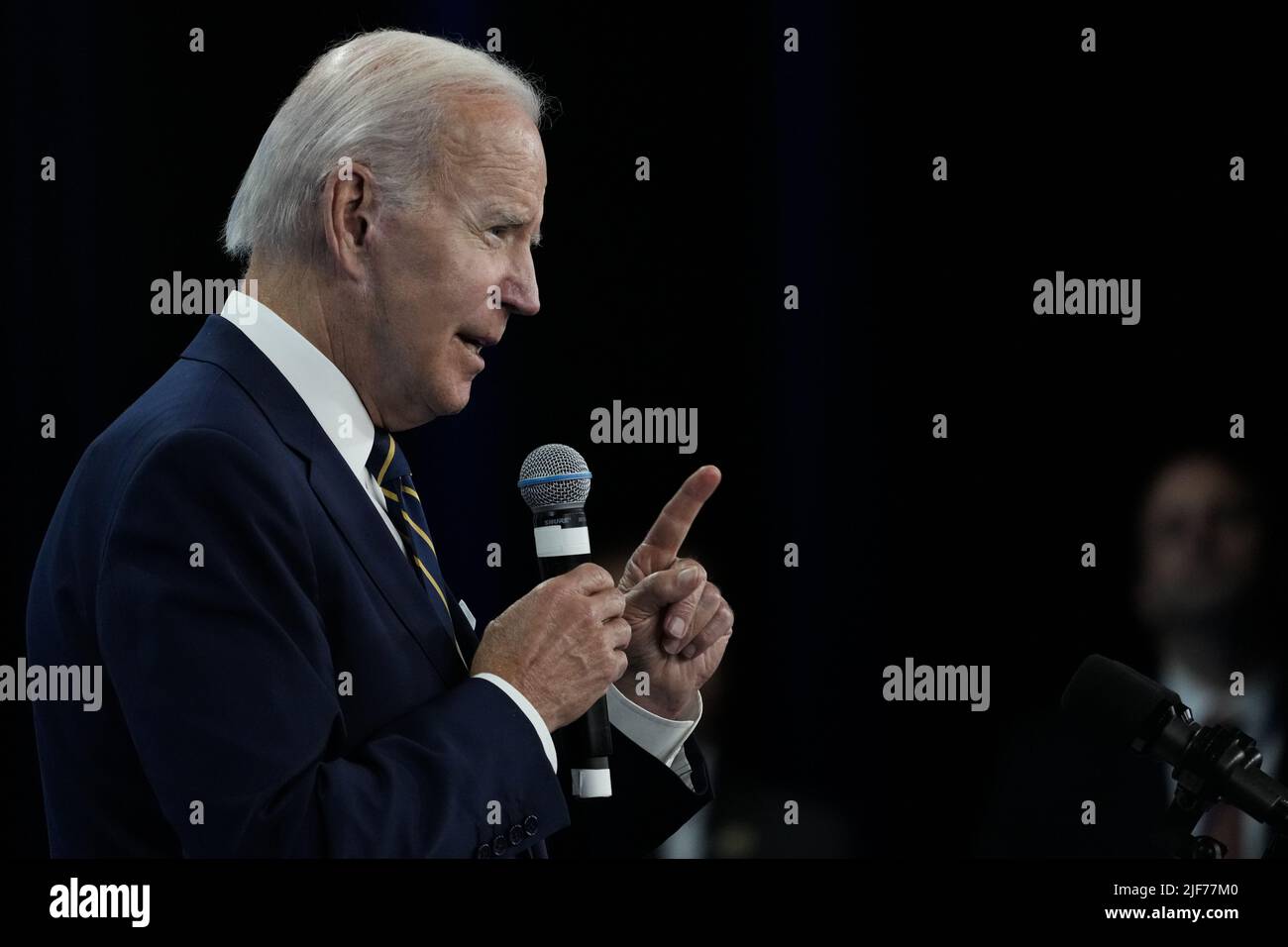 Madrid, Spain. 30th June, 2022. President Joe Biden gestures during a news conference on the final day of a NATO summit in Madrid, Spain, Thursday, June 30, 2022. Photo by Paul Hanna/UPI Credit: UPI/Alamy Live News Stock Photo