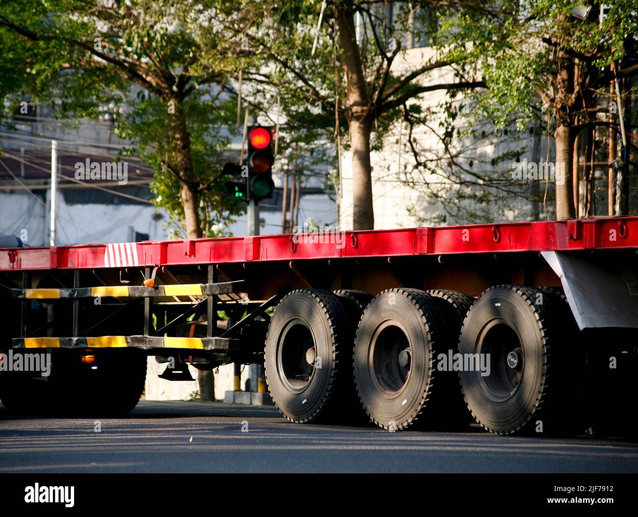 Side view of truck trailer without container Stock Photo