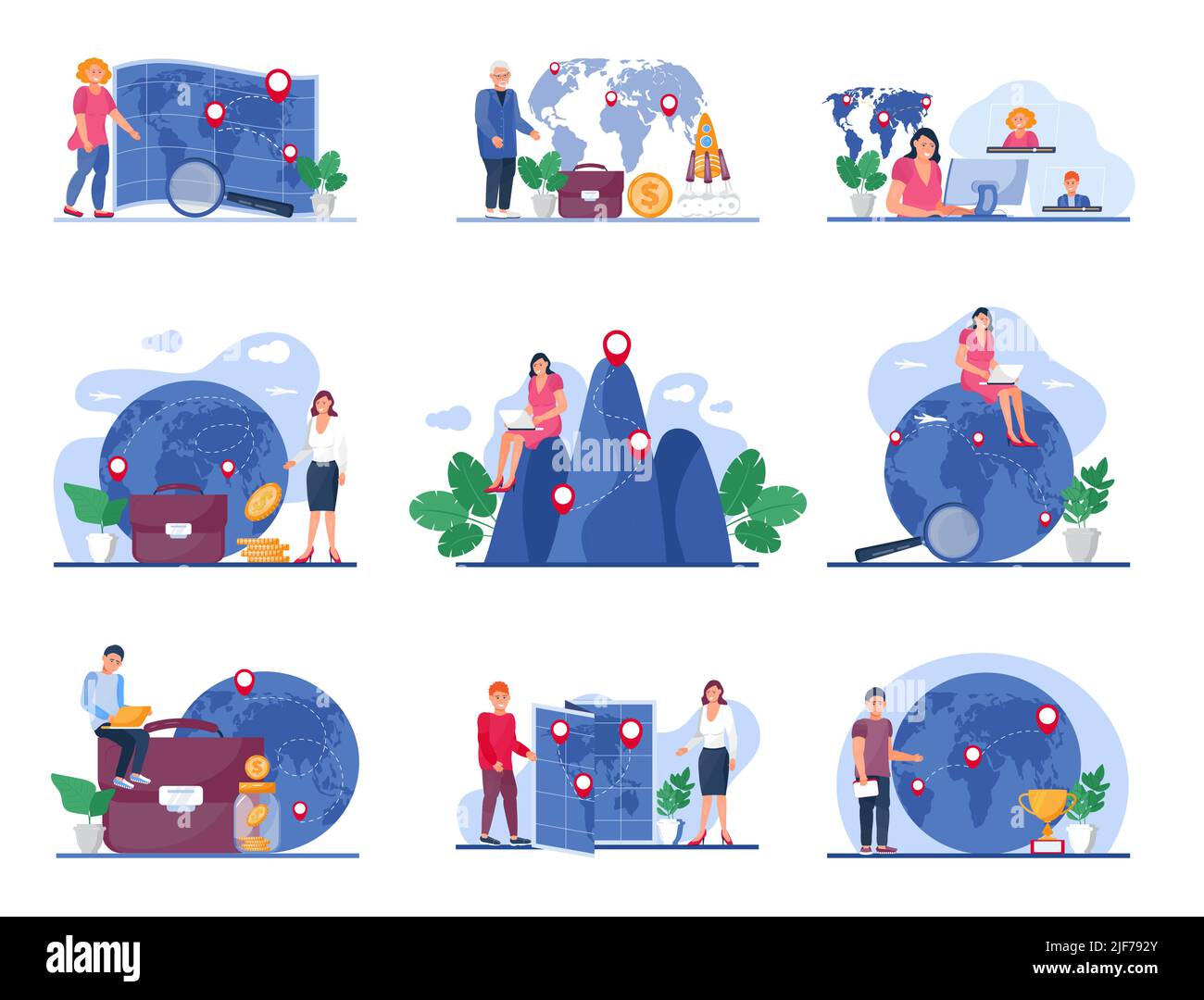 Successful online business. Delivery service illustration. Digital nomad concept vector in trendy flat style. oncept of remote work from anywhere in t Stock Vector