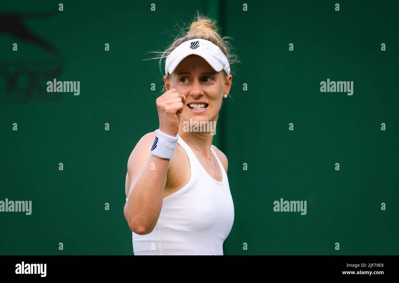 Alison Riske-Amritraj of the United States in action against Maja Chwalinska of Poland during the second round of the 2022 Wimbledon Championships, Grand Slam tennis tournament on June 29, 2022 at All England Lawn Tennis Club in Wimbledon near London, England - Photo: Rob Prange/DPPI/LiveMedia Stock Photo