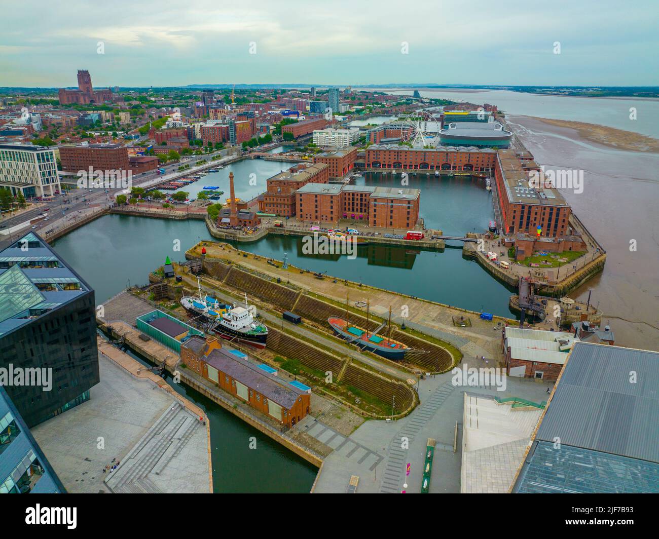 Royal Albert Dock aerial view in Liverpool, Merseyside, UK. Liverpool