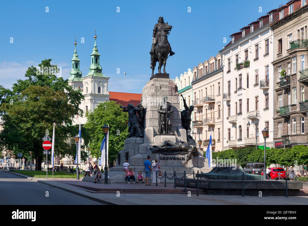 Krakow, Poland - June 06 2019: The Grunwald Monument (Polish: Pomnik Grunwaldzki) is an equestrian statue of King of Poland Władysław II Jagiełło loca Stock Photo