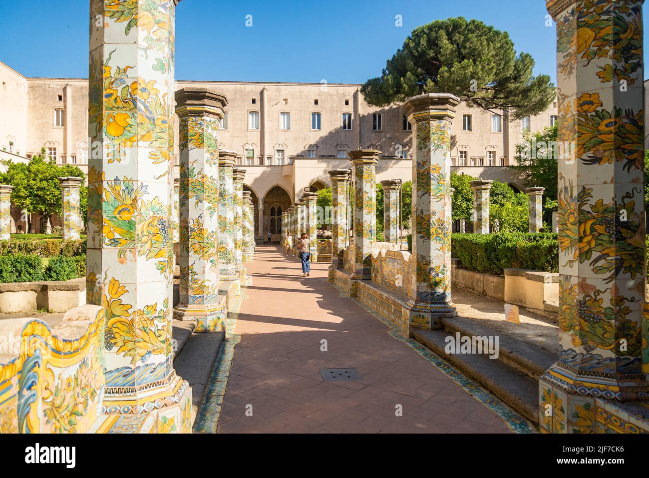 Cloister architecture of the Santa Chiara Monastery in Naples City, Italy Stock Photo
